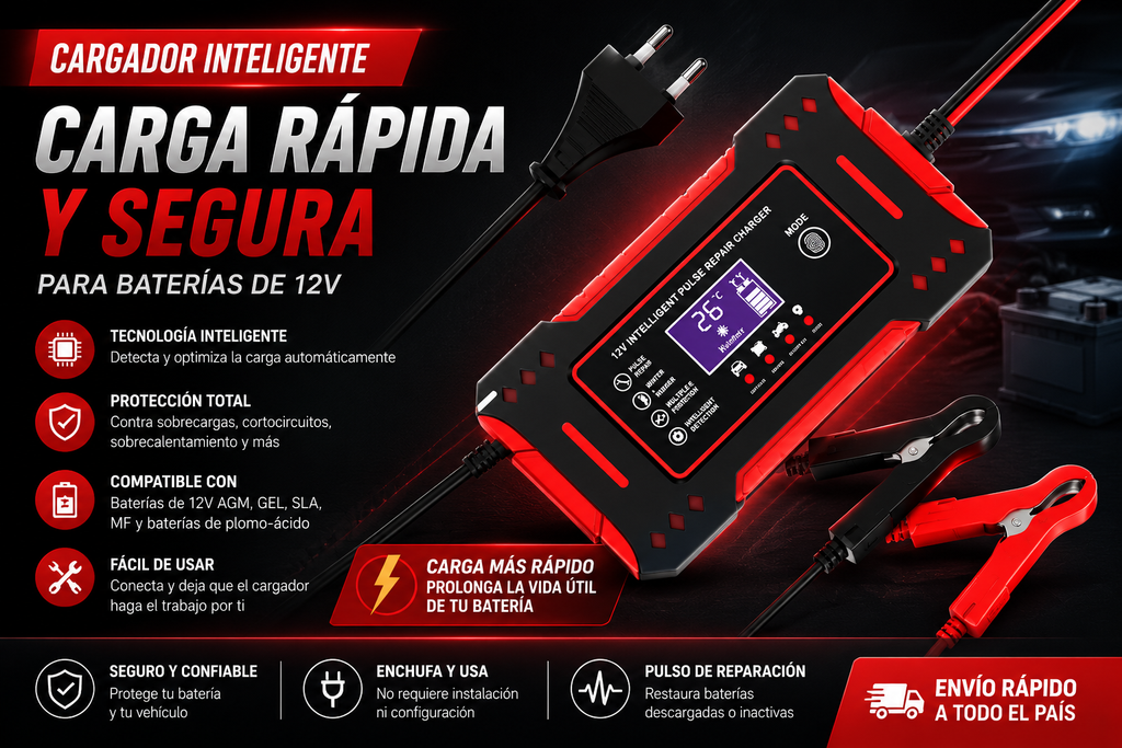 Cargador Inteligente de Batería para Auto 12V 6A – Reparación y Carga Rápida