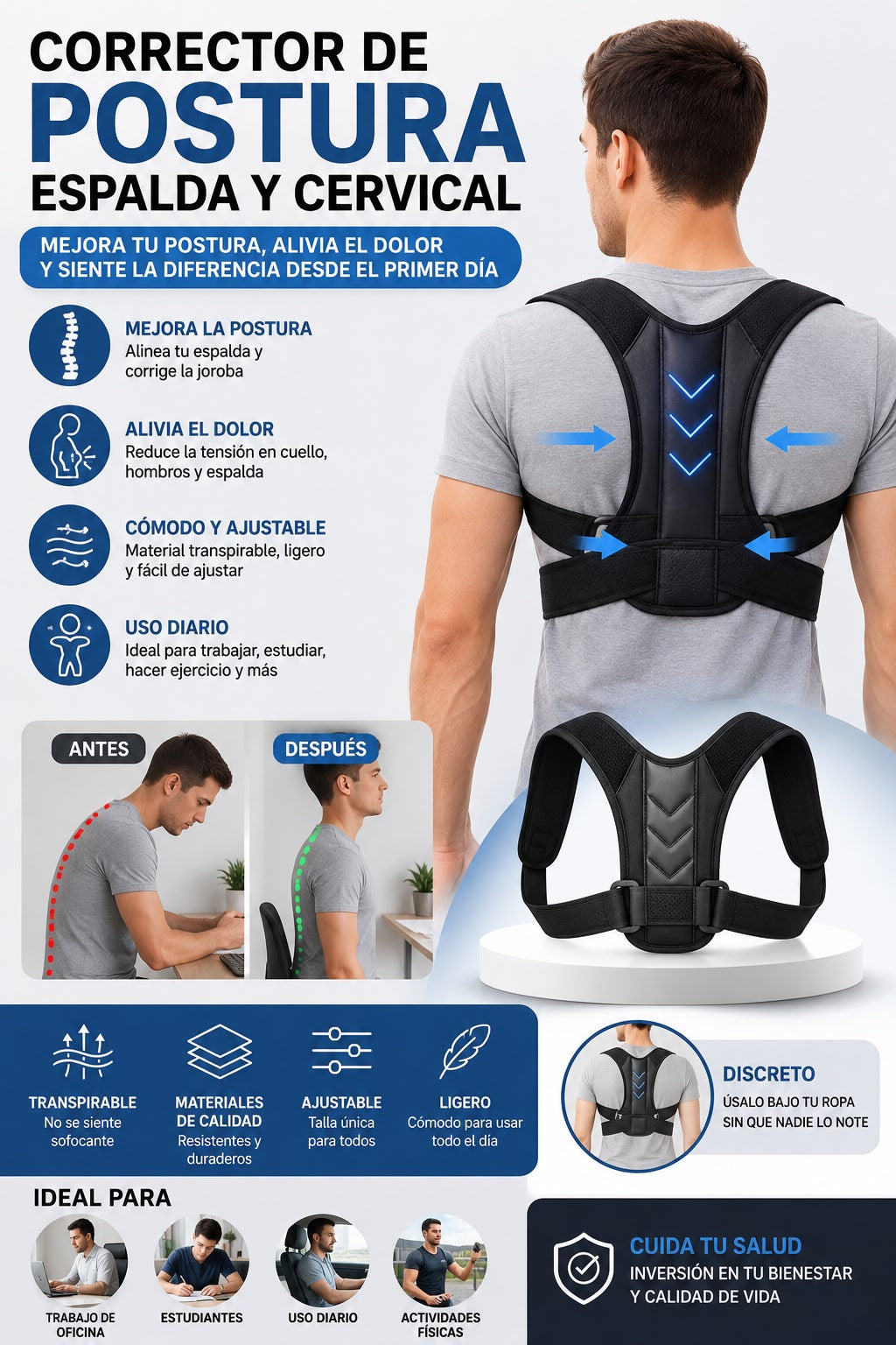 Corrector De Postura Espalda y Clavicula