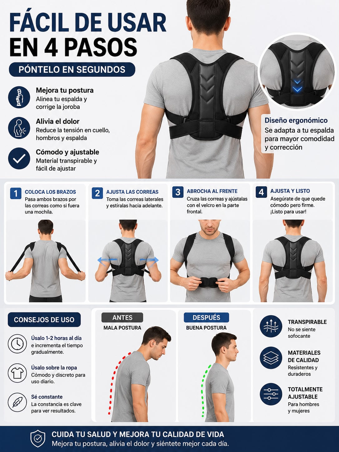 Corrector De Postura Espalda y Clavicula