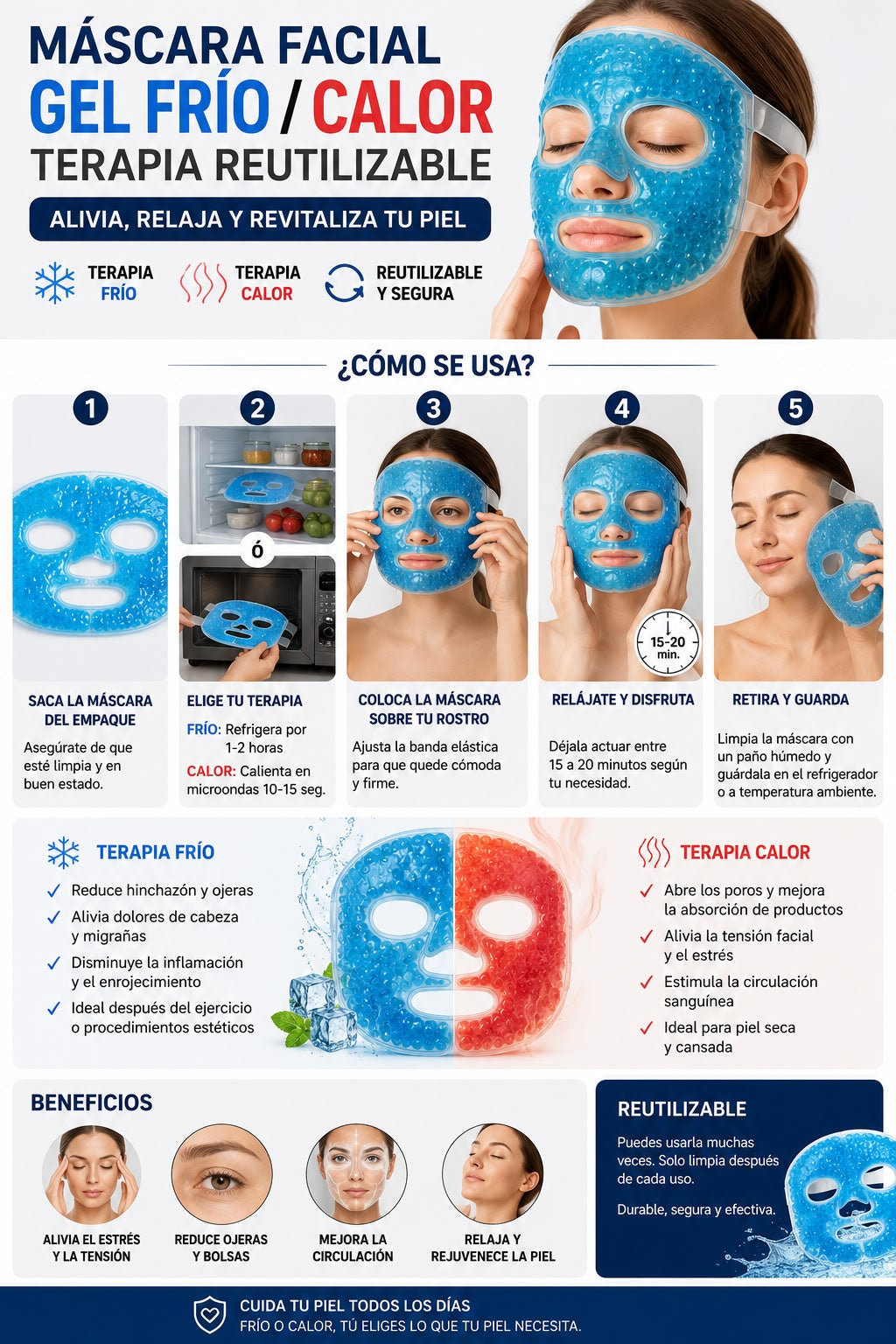 Máscara Facial Gel Frío Calor Terapia